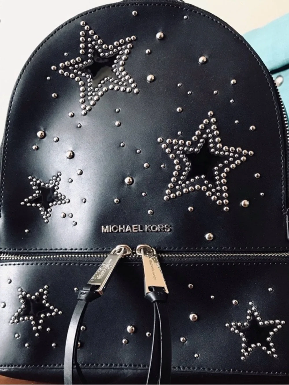 Michael Kors Black Leather Star-Studded Backpack - Picture 2 of 12